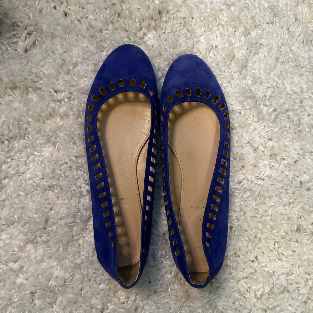 Royal Blue Suede J Crew Ballet Flats with branded dust bag